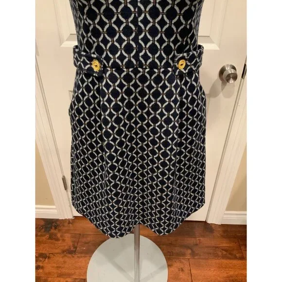 Tabitha Anthropologie Navy Blue Chain Link Keyhole Fit & Flare Dress, Size 0 - Picture 3 of 7